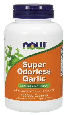 NOW Supplements Super Odorless Garlic - 180 Veg Capsules