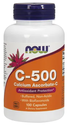 NOW Supplements Vitamin C-500 Calcium Ascorbate-C - 100 Veg Capsules
