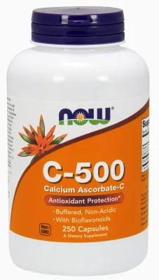 NOW Supplements Vitamin C-500 Calcium Ascorbate-C - 250 Veg Capsules