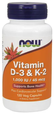 NOW Supplements Vitamin D-3 & K-2 - 120 Veg Capsules